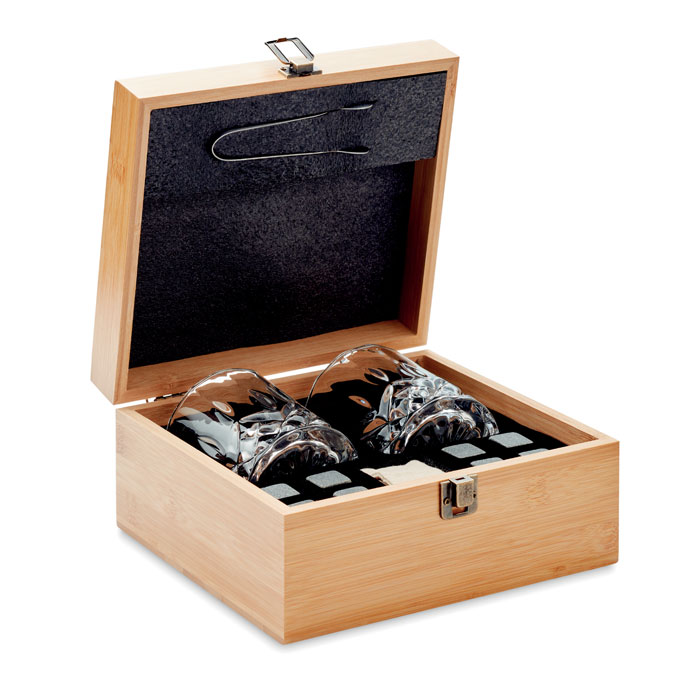 Luxuriöses Glas-Set in Bambusgeschenkbox