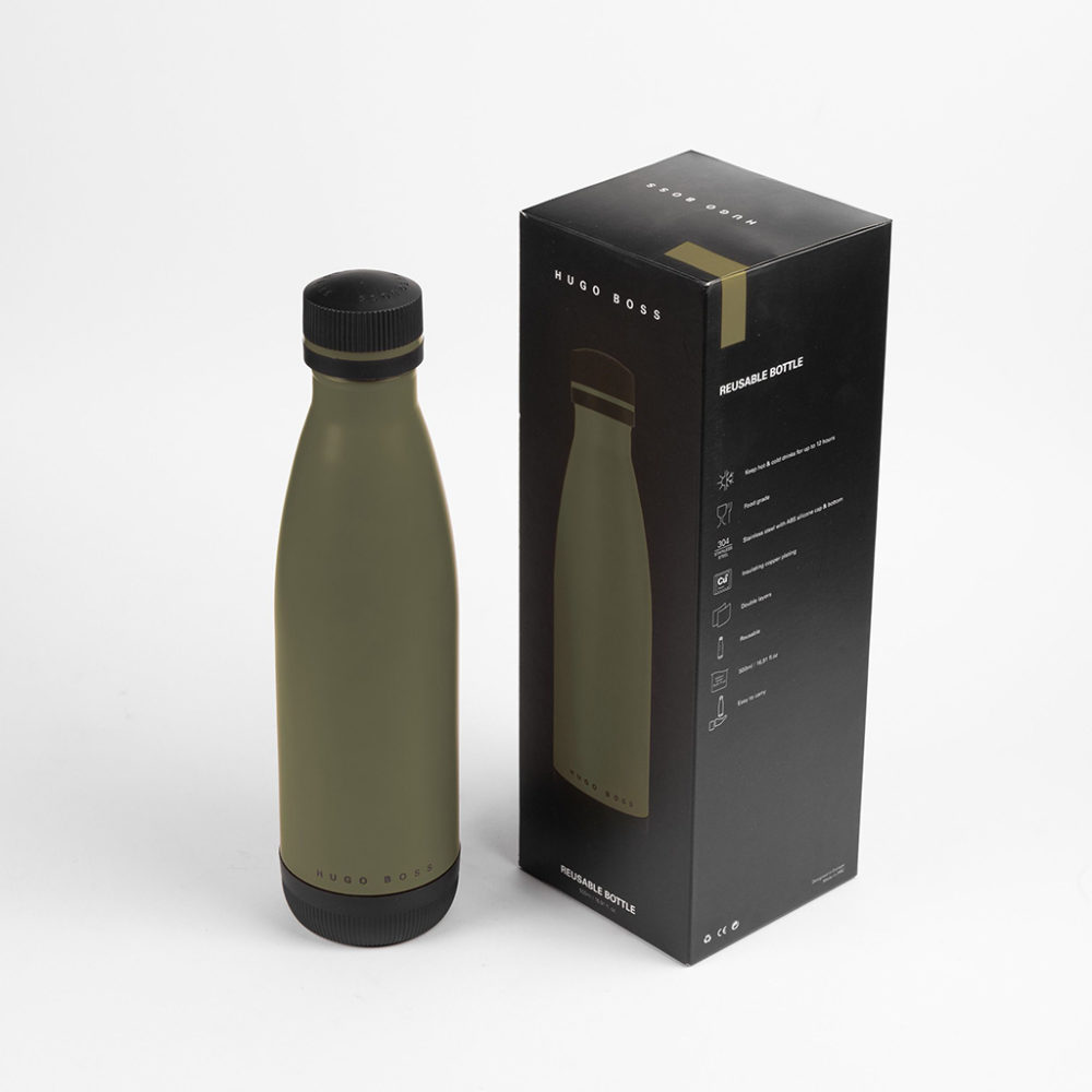 Edele Trinkflasche Hugo Boss Verpackung khaki